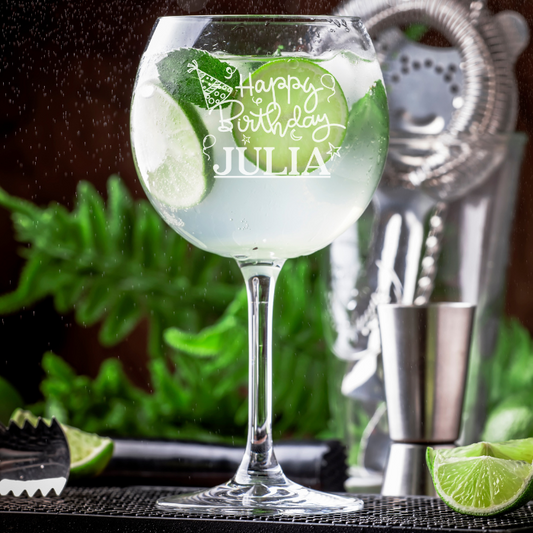 Personalised Gin Glass Happy Birthday - Engraved Glassware